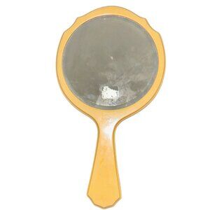 Antique Beveled Ecru Colored Handheld Collectible Vanity Beauty Mirror